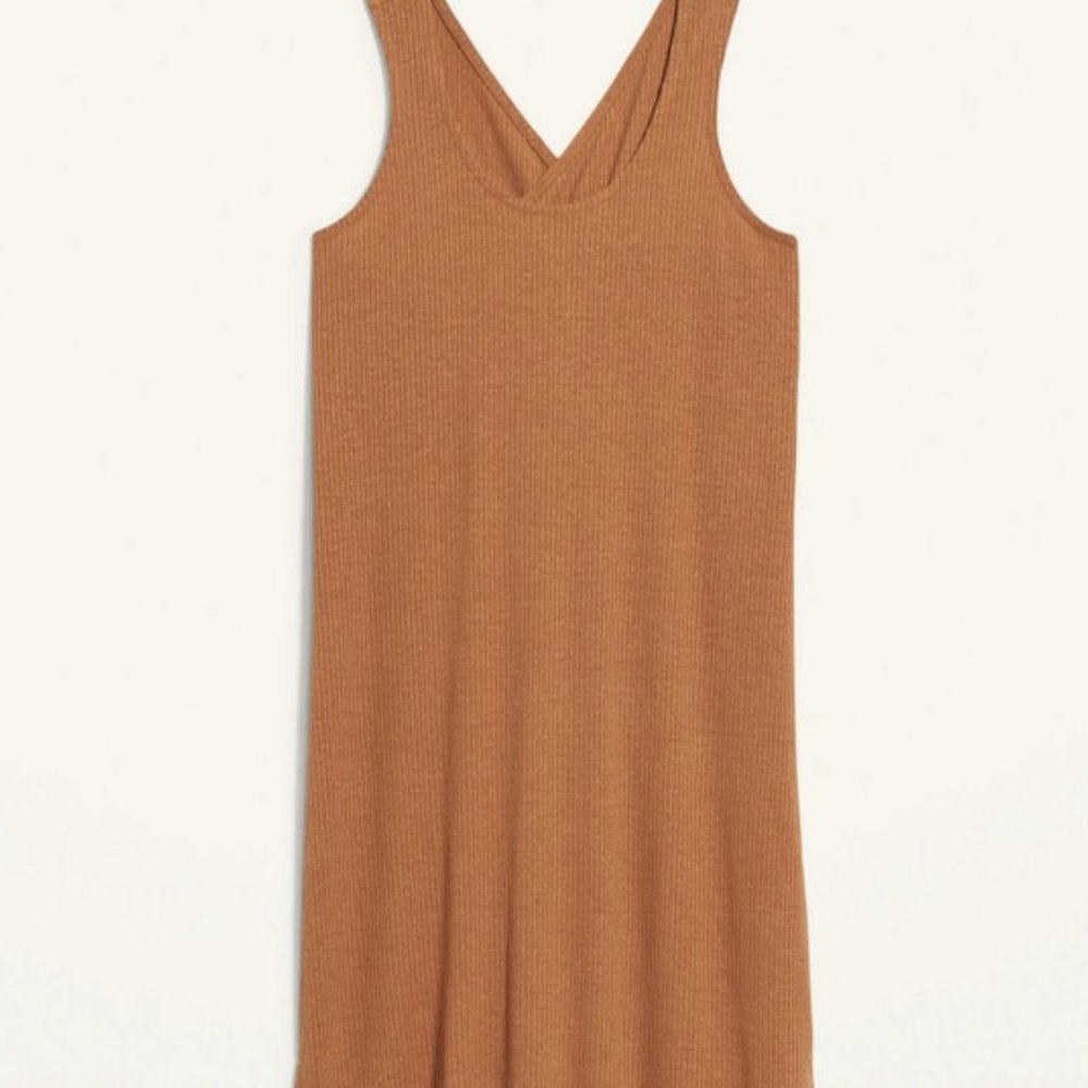 Old Navy Ribbed Cross Back Dress Midi Coverup Side Slits Brown Cognac Size Large